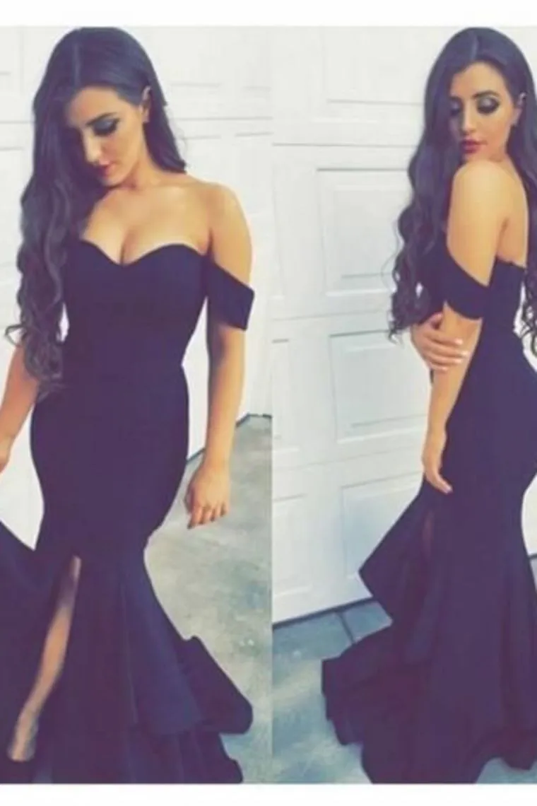 2024 Hot Spandex Prom Dresses Mermaid Off The Shoulder Zipper Up With Slit