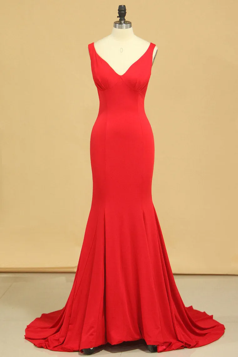 2024 Mermaid Off The Shoulder Red Spandex Evening Dresses