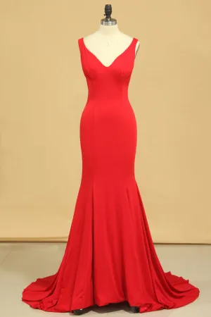 2024 Mermaid Off The Shoulder Red Spandex Evening Dresses