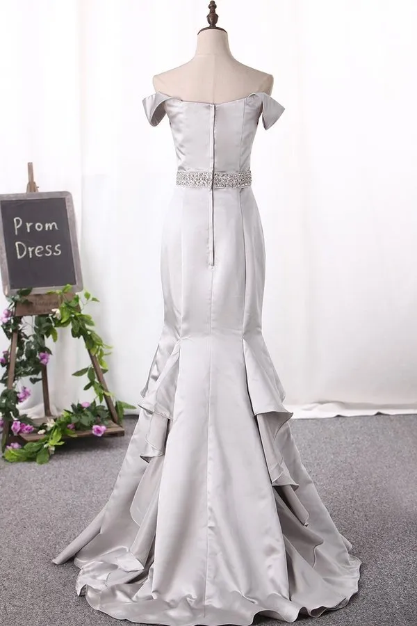 2024 New Arrival Prom Dresses Off The Shoulder Mermaid Satin PT9JQA15