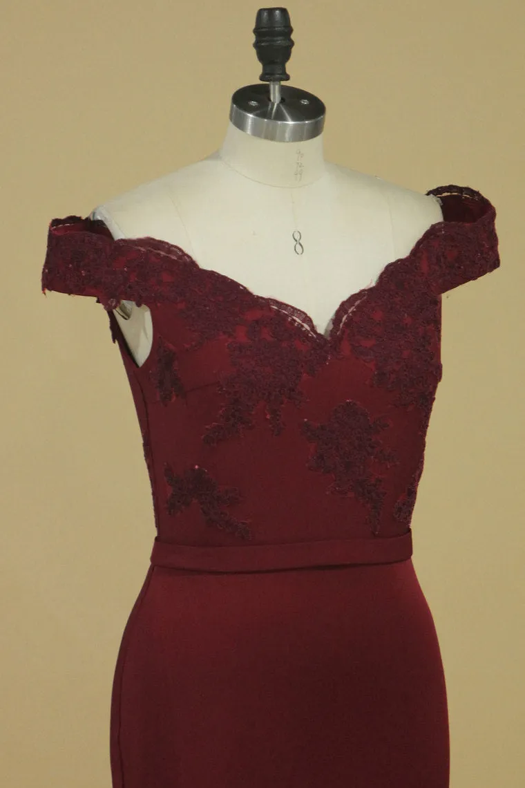 2024 Prom Dresses Spandex Off The Shoulder With Applique Sweep Train