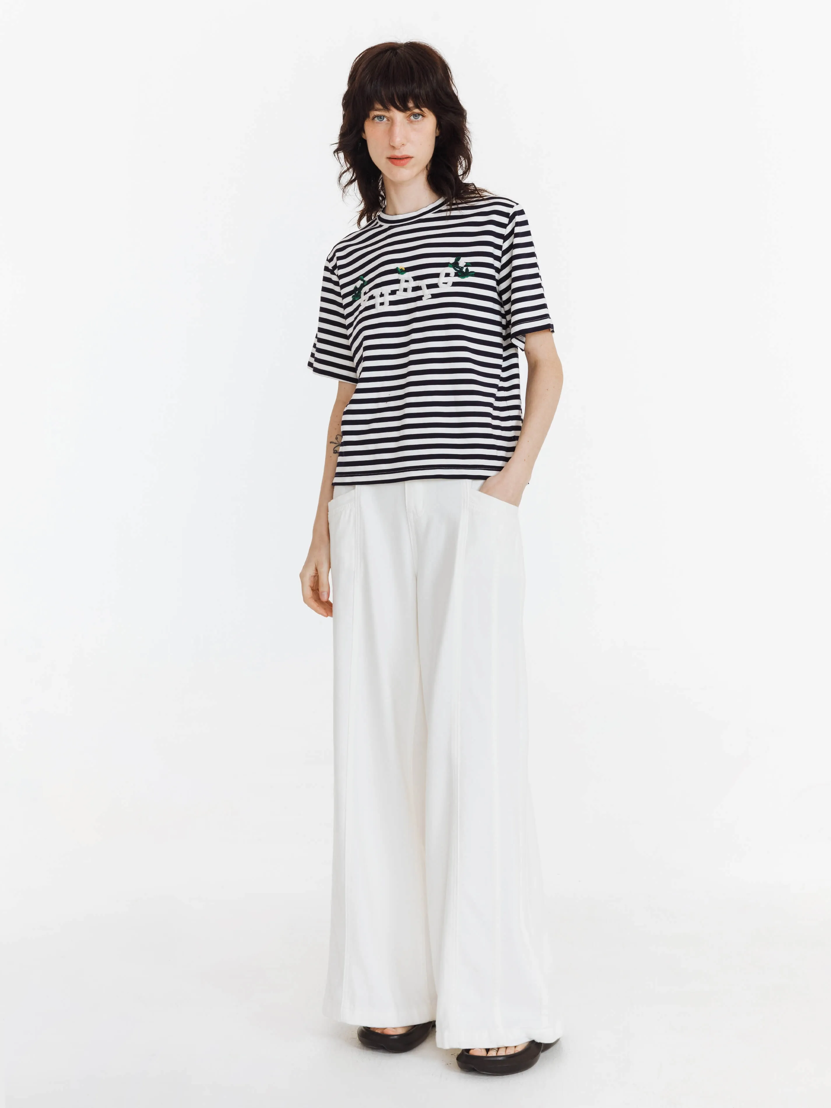 3D Embroidered Striped Casual T-shirt