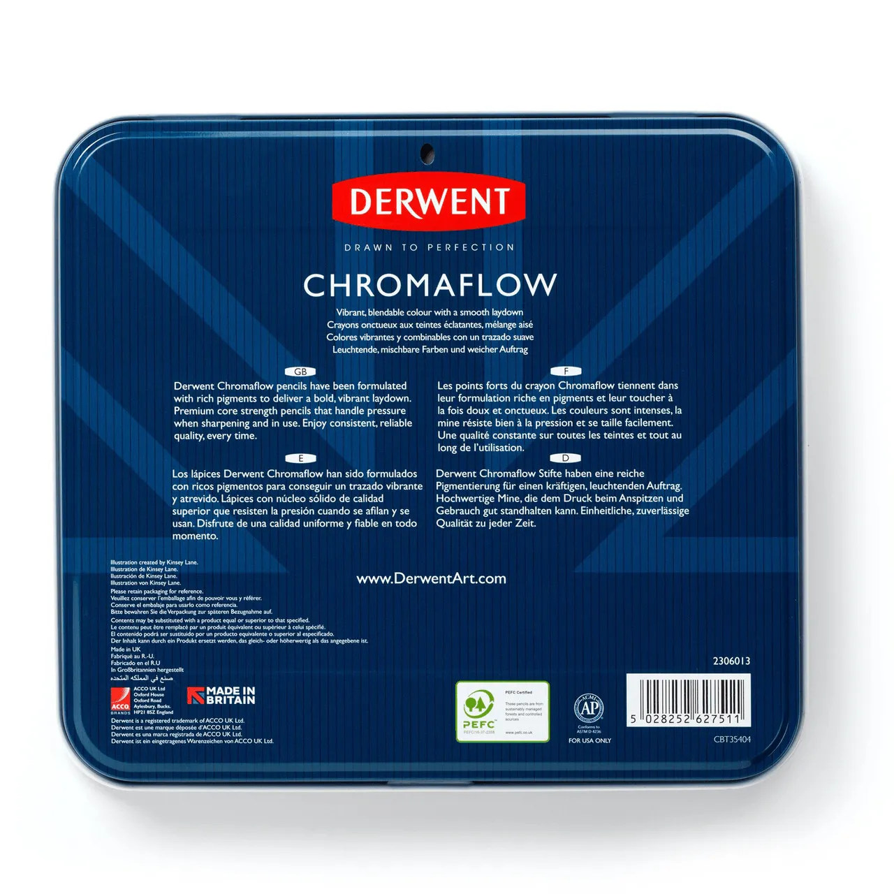 48 Derwent ChromaFlow Coloured Artists Pencils Tin Set Professional