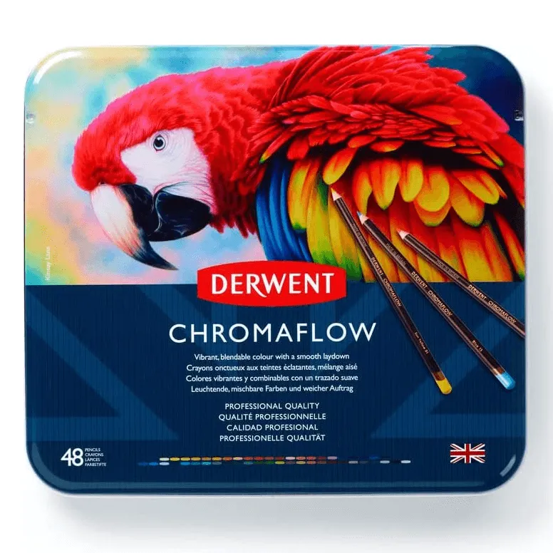 48 Derwent ChromaFlow Coloured Artists Pencils Tin Set Professional