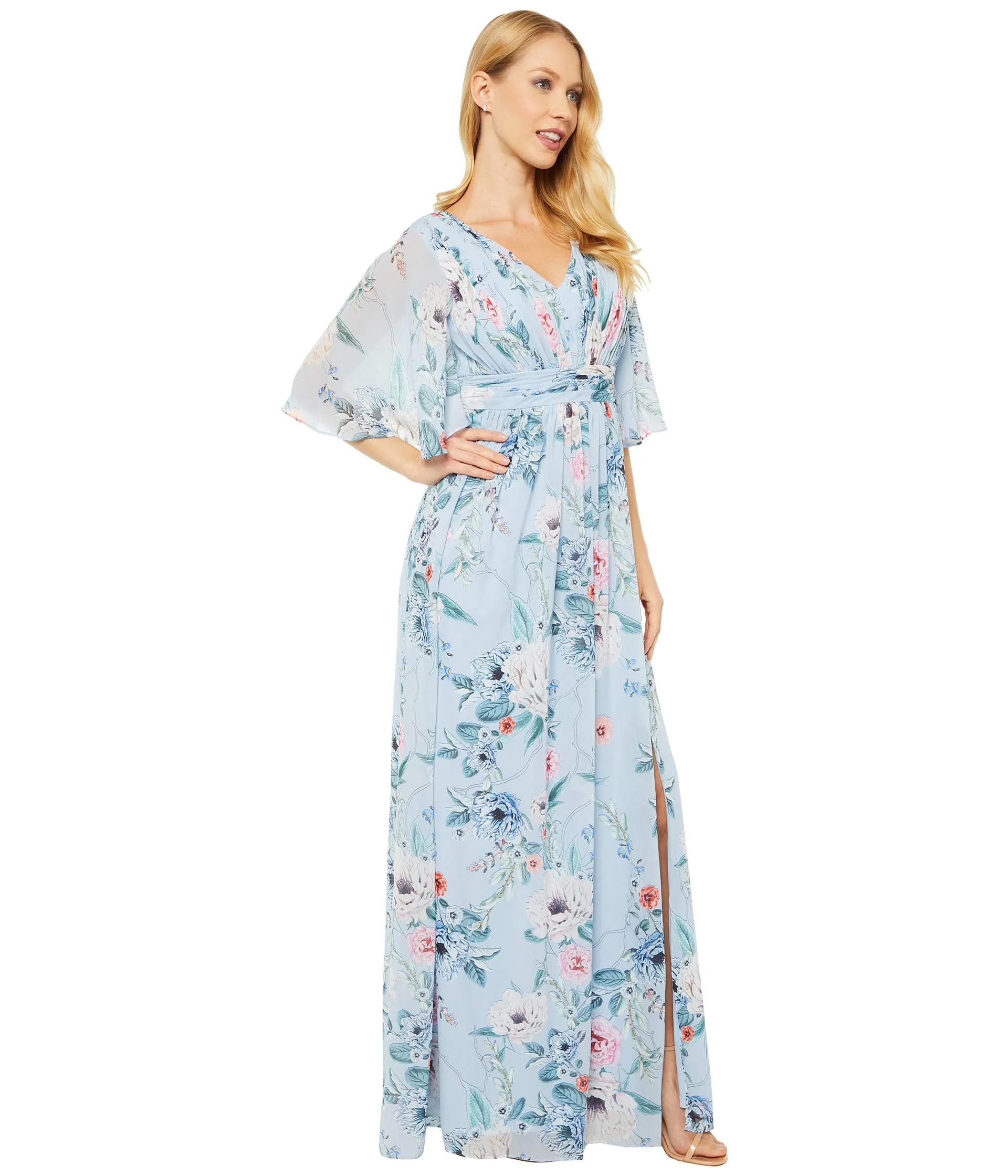 Adrianna Papell Dress, Printed Floral Chiffon Gown