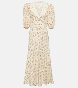 ALESSANDRA RICH floral silk midi dress, red