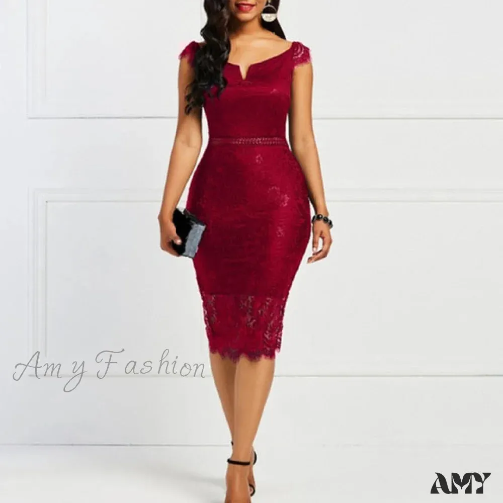 Amy Fashion - Lace Hollow Backless Elegant Party Chic Retro Dress