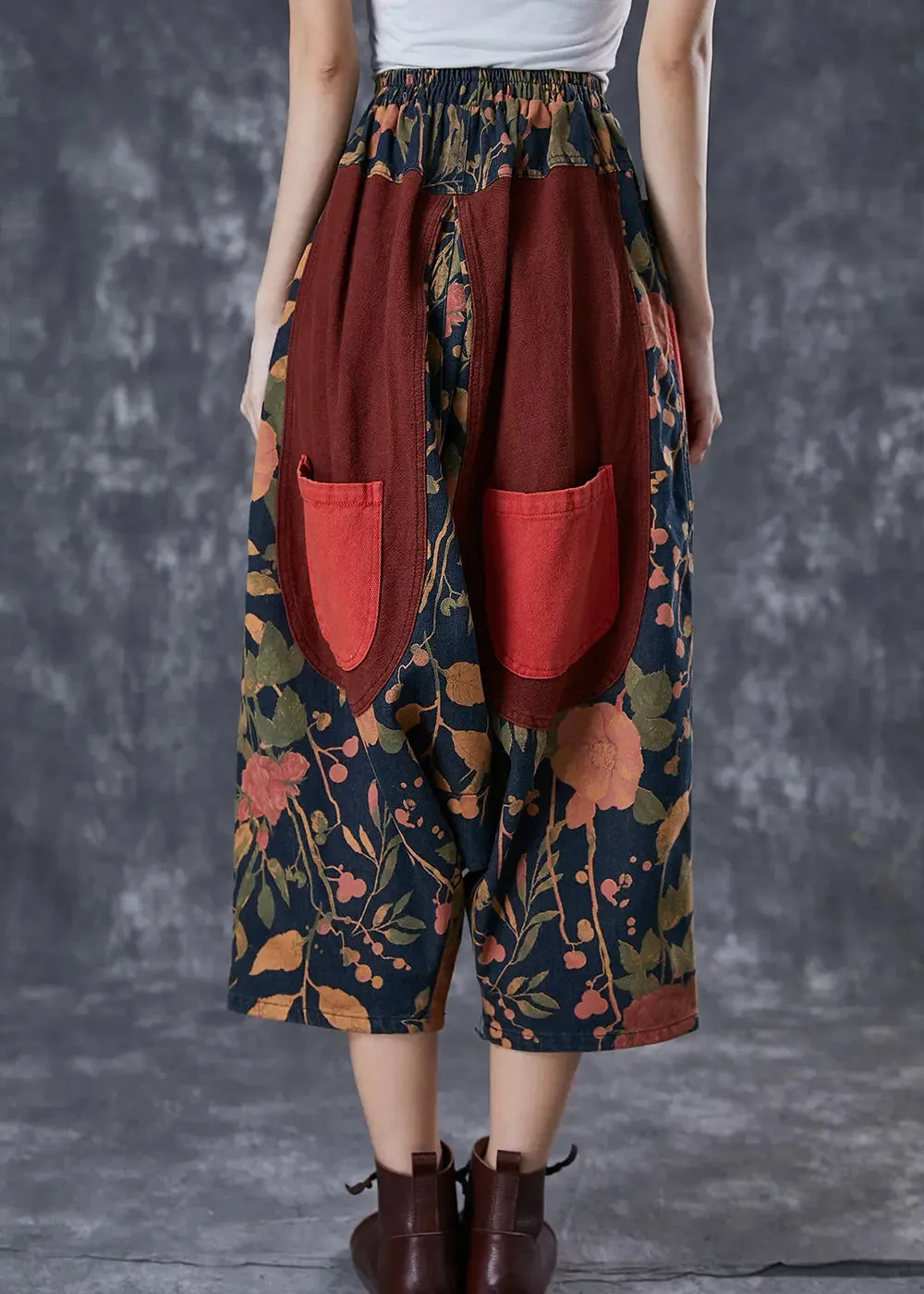 Art Khaki Print Cotton Harem Pants