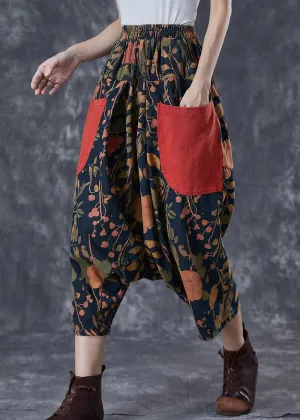 Art Khaki Print Cotton Harem Pants