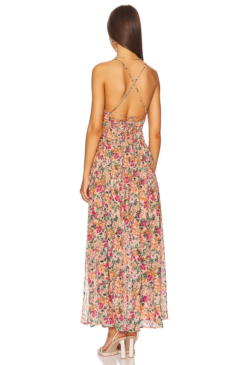 ASTR the Label Tropics Dress in Peach Fuchsia Floral