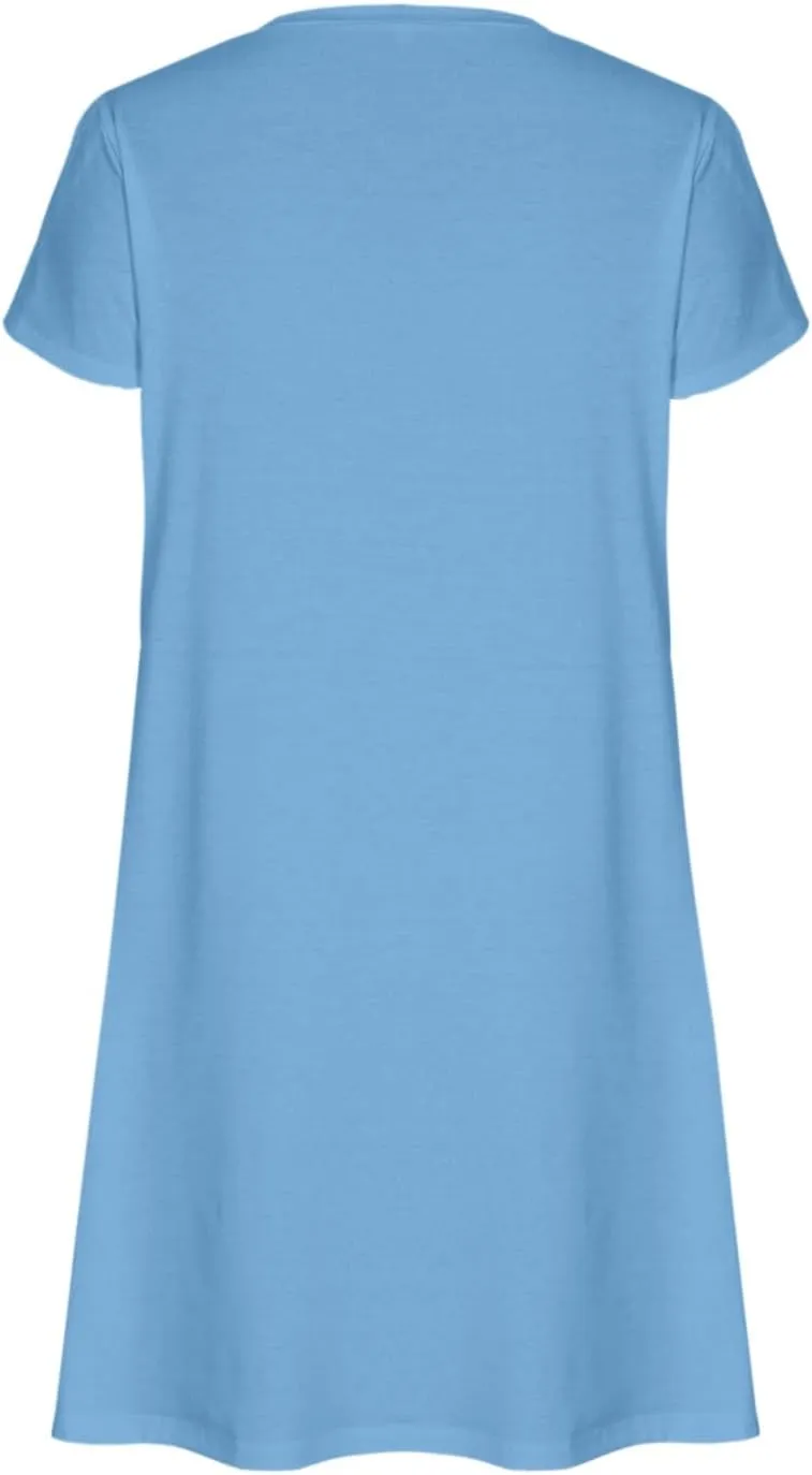 Beach Dresses for Women 2025 Summer Solid Basic Mini Dress Casual V Neck Short Sleeve Dresses with Pockets