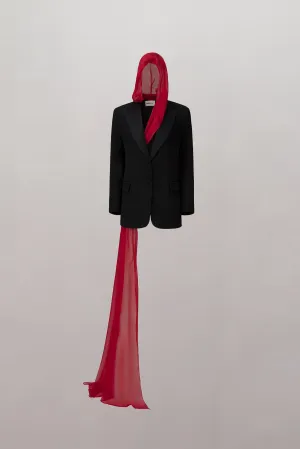 Bella Hooded Blazer - Black/Red Scarf