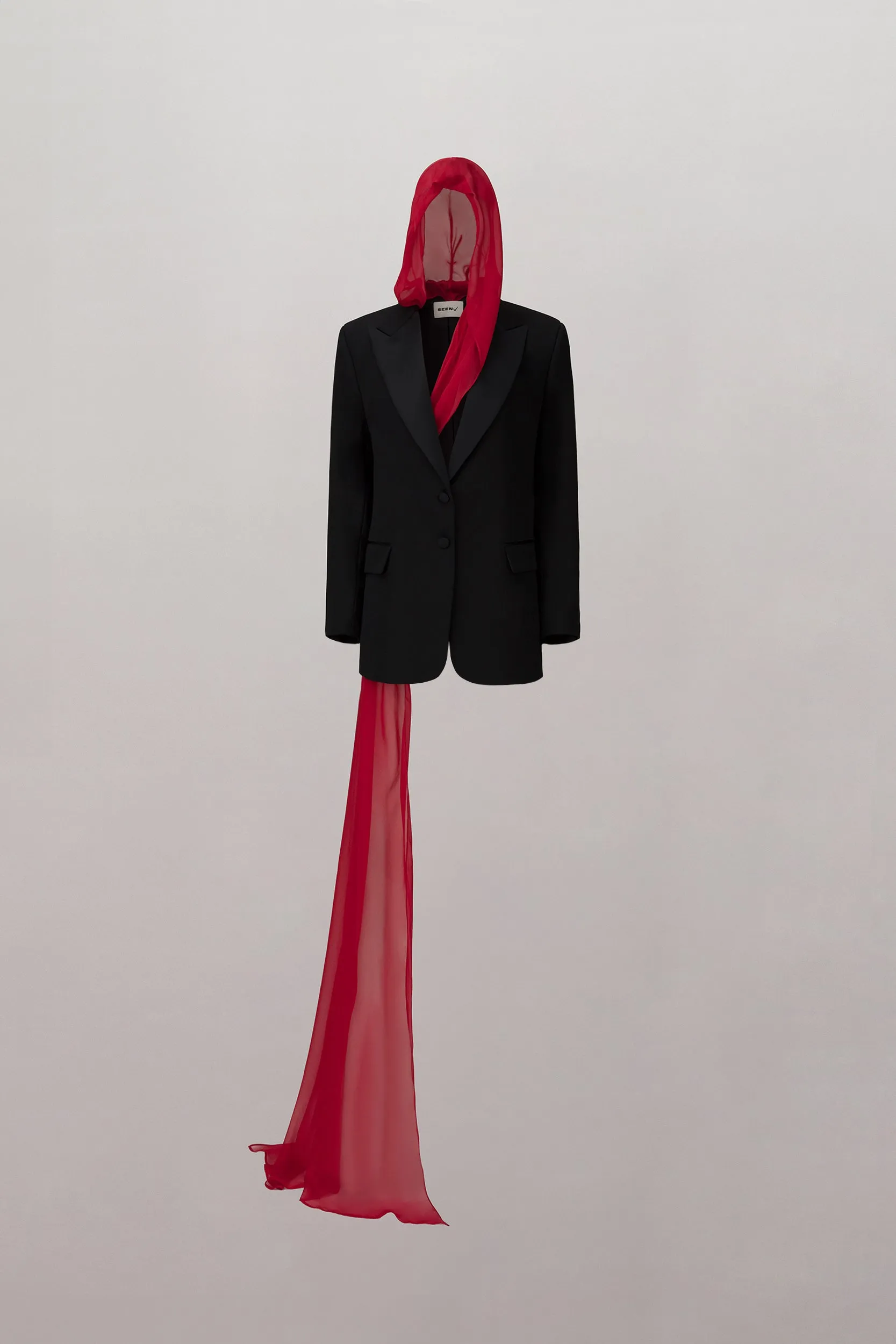 Bella Hooded Blazer - Black/Red Scarf