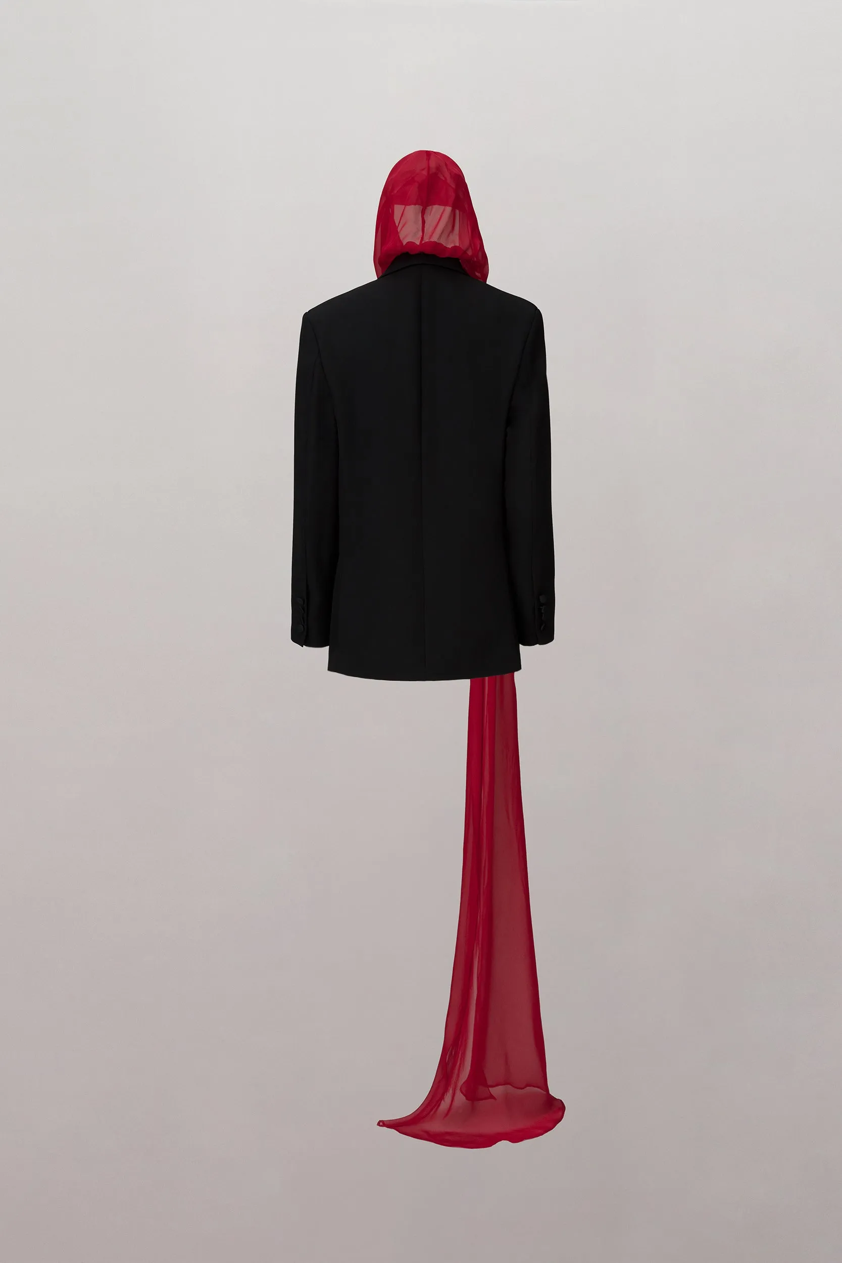 Bella Hooded Blazer - Black/Red Scarf