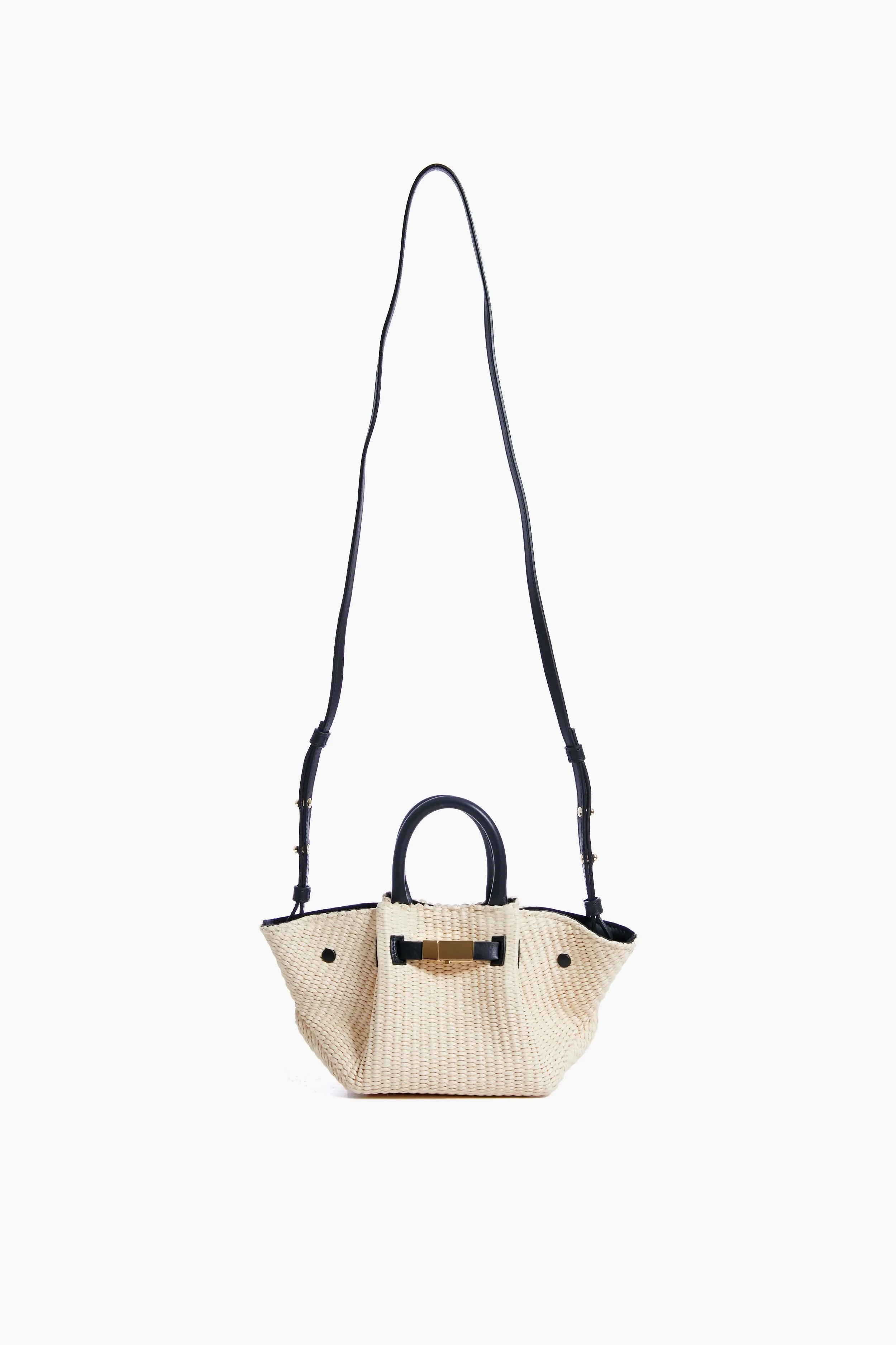 Black Natural Raffia Mini New York Bag
