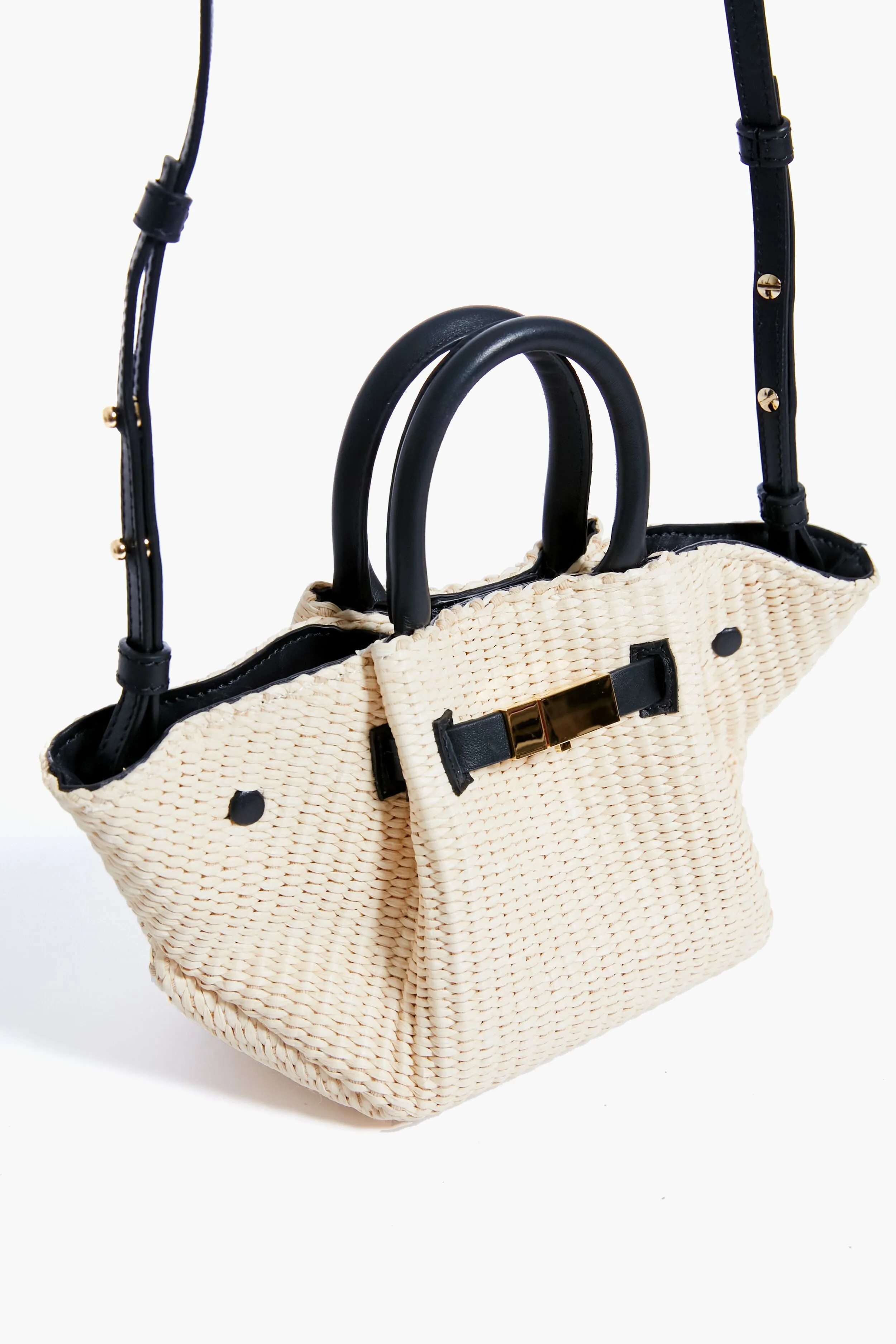 Black Natural Raffia Mini New York Bag