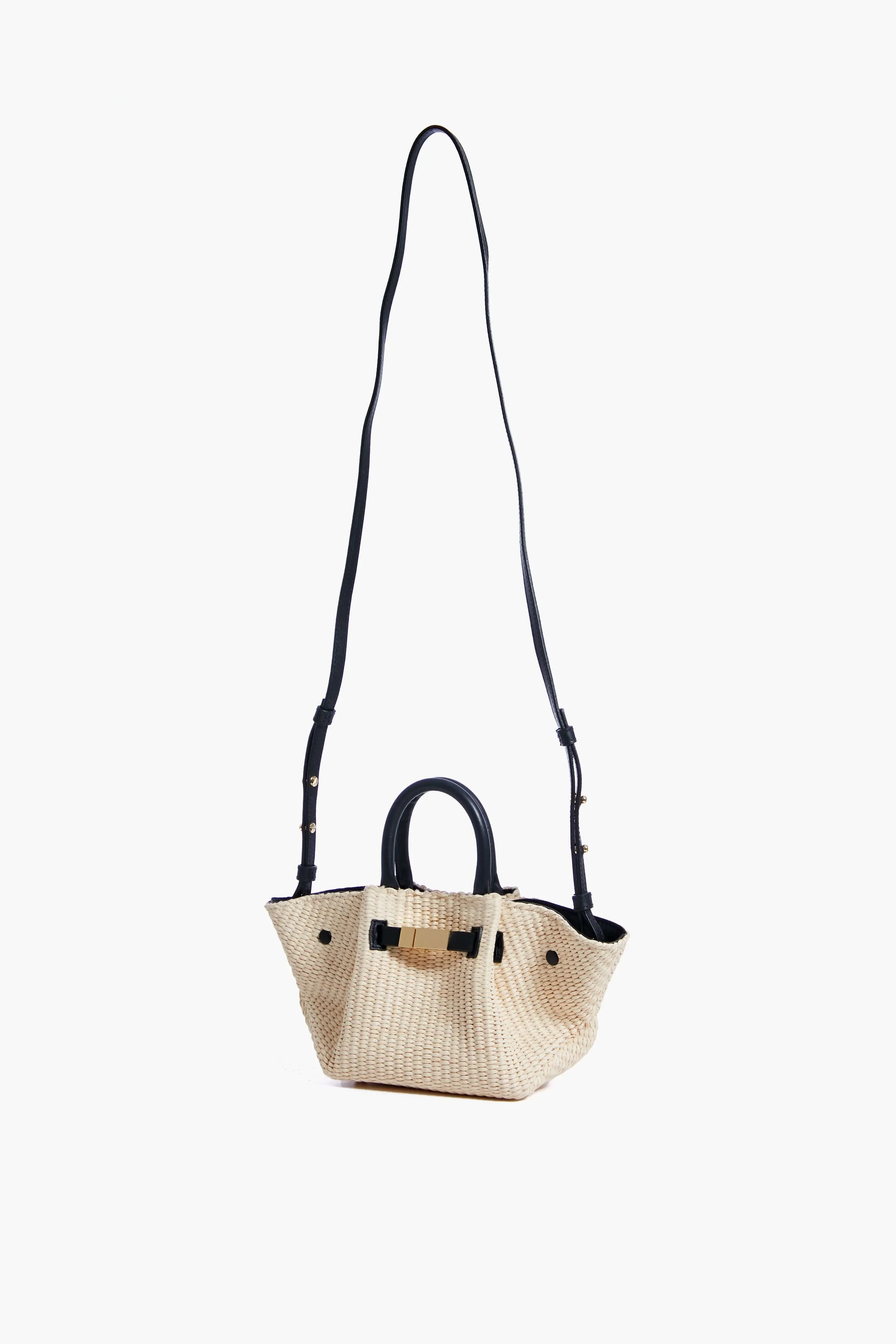 Black Natural Raffia Mini New York Bag