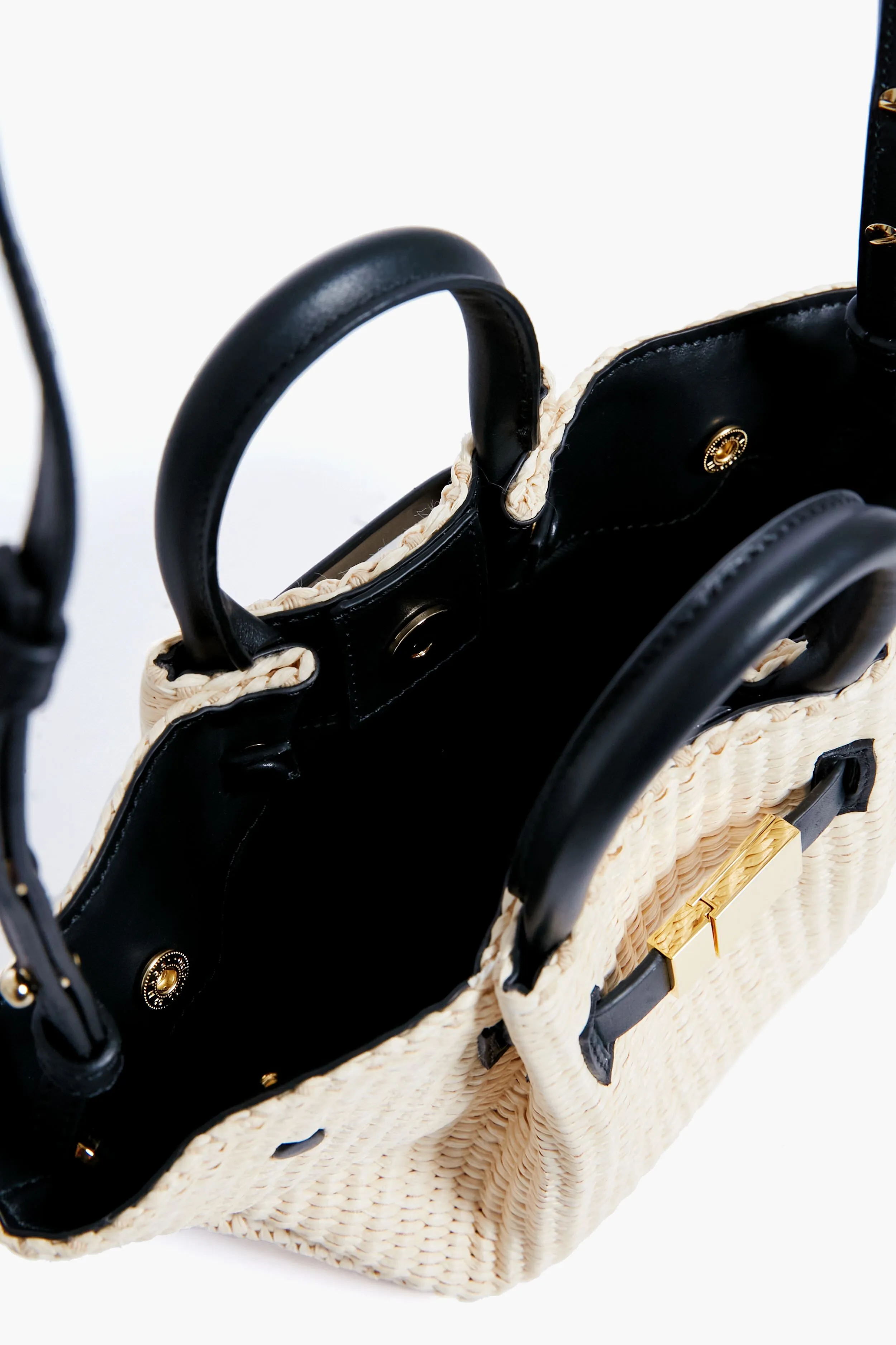 Black Natural Raffia Mini New York Bag