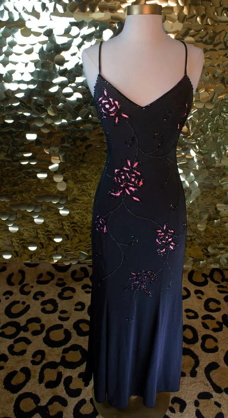Black Spaghetti Straps Beading Sheath Long Formal Evening Party Dress, D219