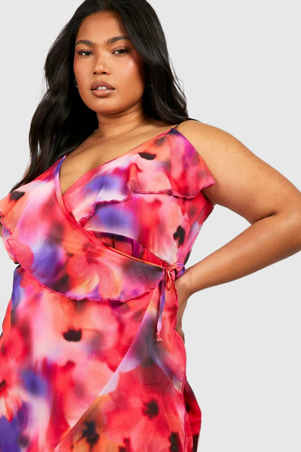 Boohoo Cold Shoulder Floral Cut Maxi Dress, Red