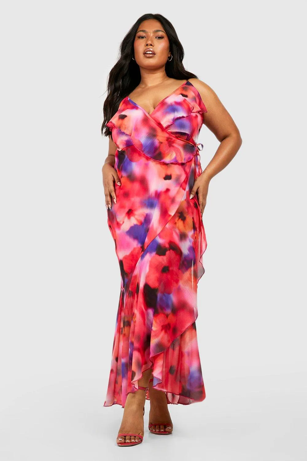Boohoo Cold Shoulder Floral Cut Maxi Dress, Red