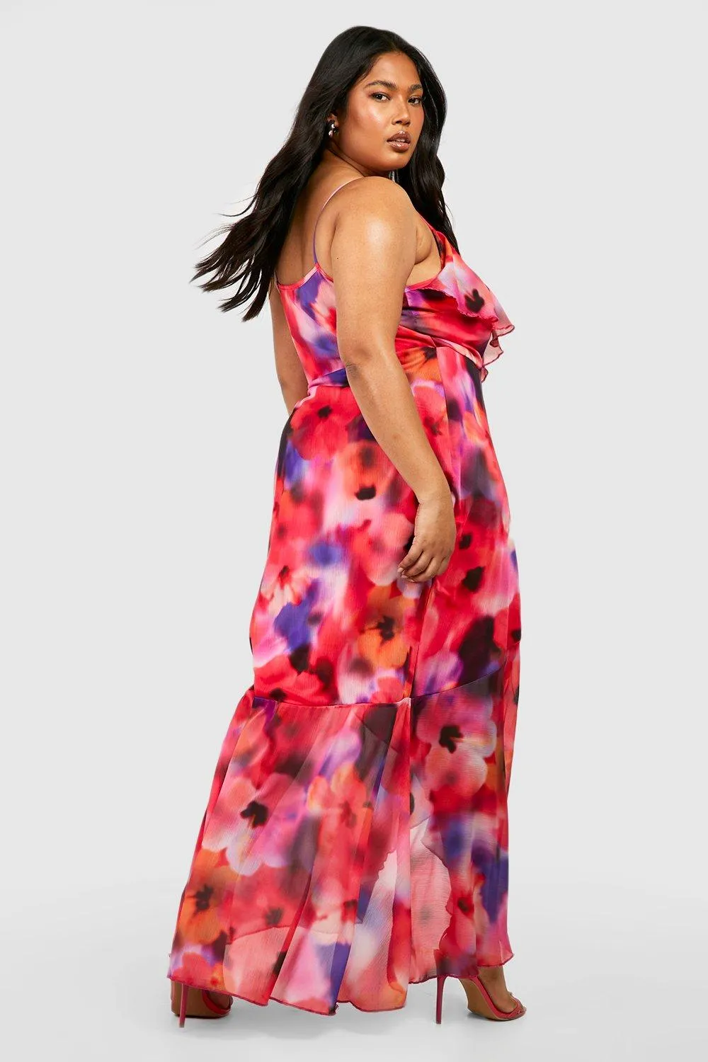 Boohoo Cold Shoulder Floral Cut Maxi Dress, Red