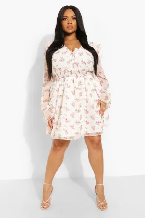 Boohoo Floral Dobby Skater Dress, White