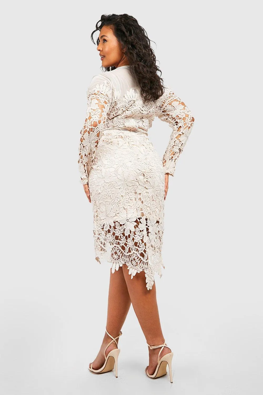 Boohoo Floral Embroidered Plus Occasion Midi Dress, Cream