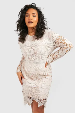 Boohoo Floral Embroidered Plus Occasion Midi Dress, Cream