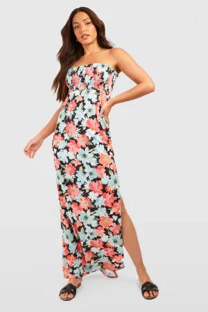 Boohoo Floral High Bandeau Dress, Black