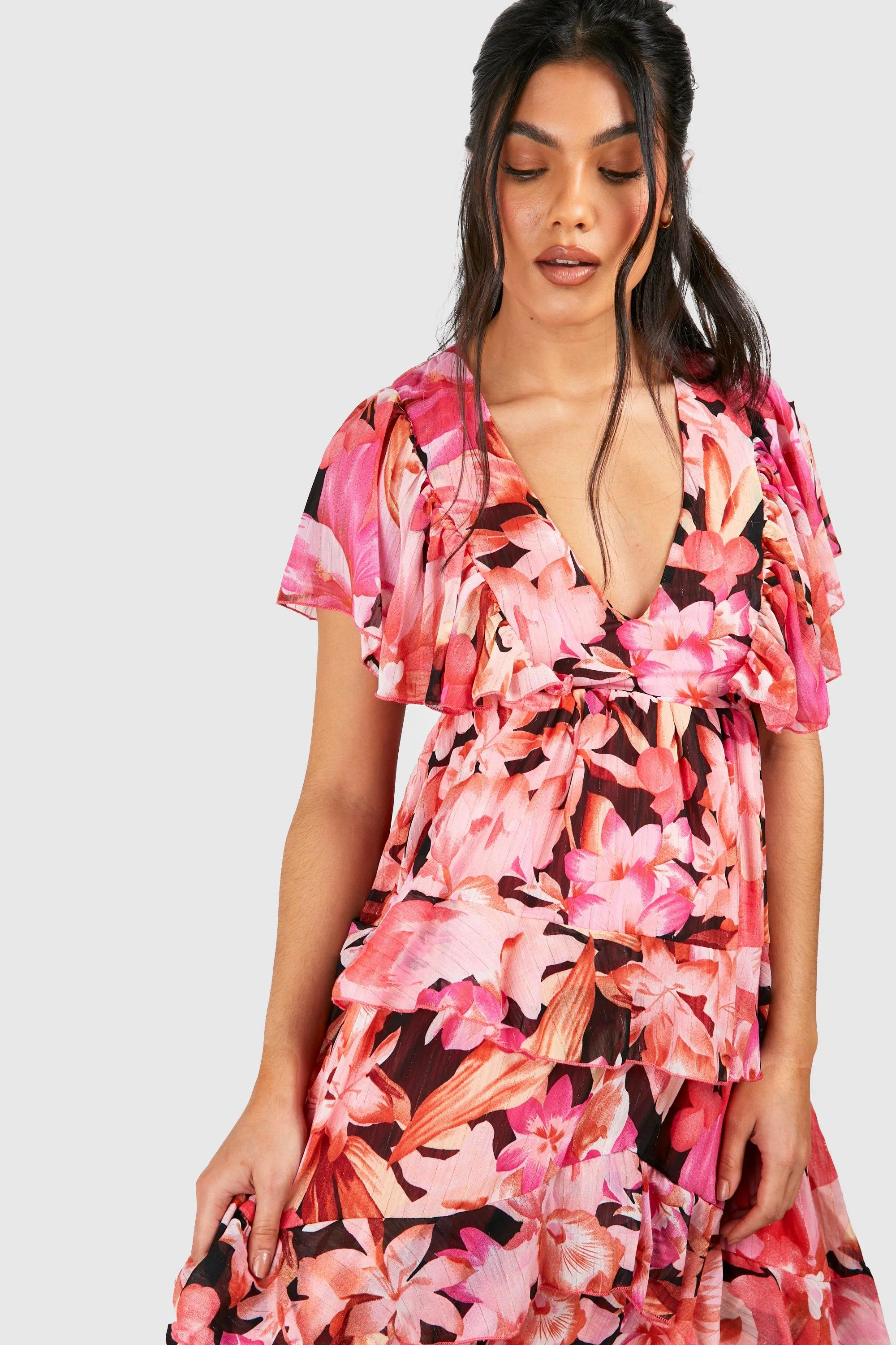 Boohoo Floral Orush Maternity Midi Dress, Black
