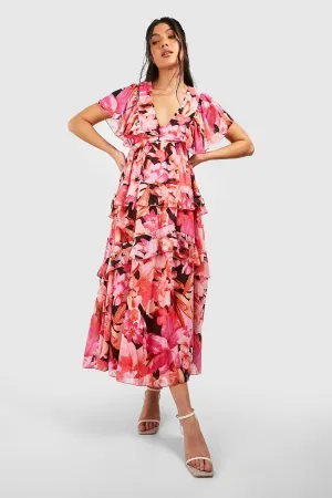 Boohoo Floral Orush Maternity Midi Dress, Black