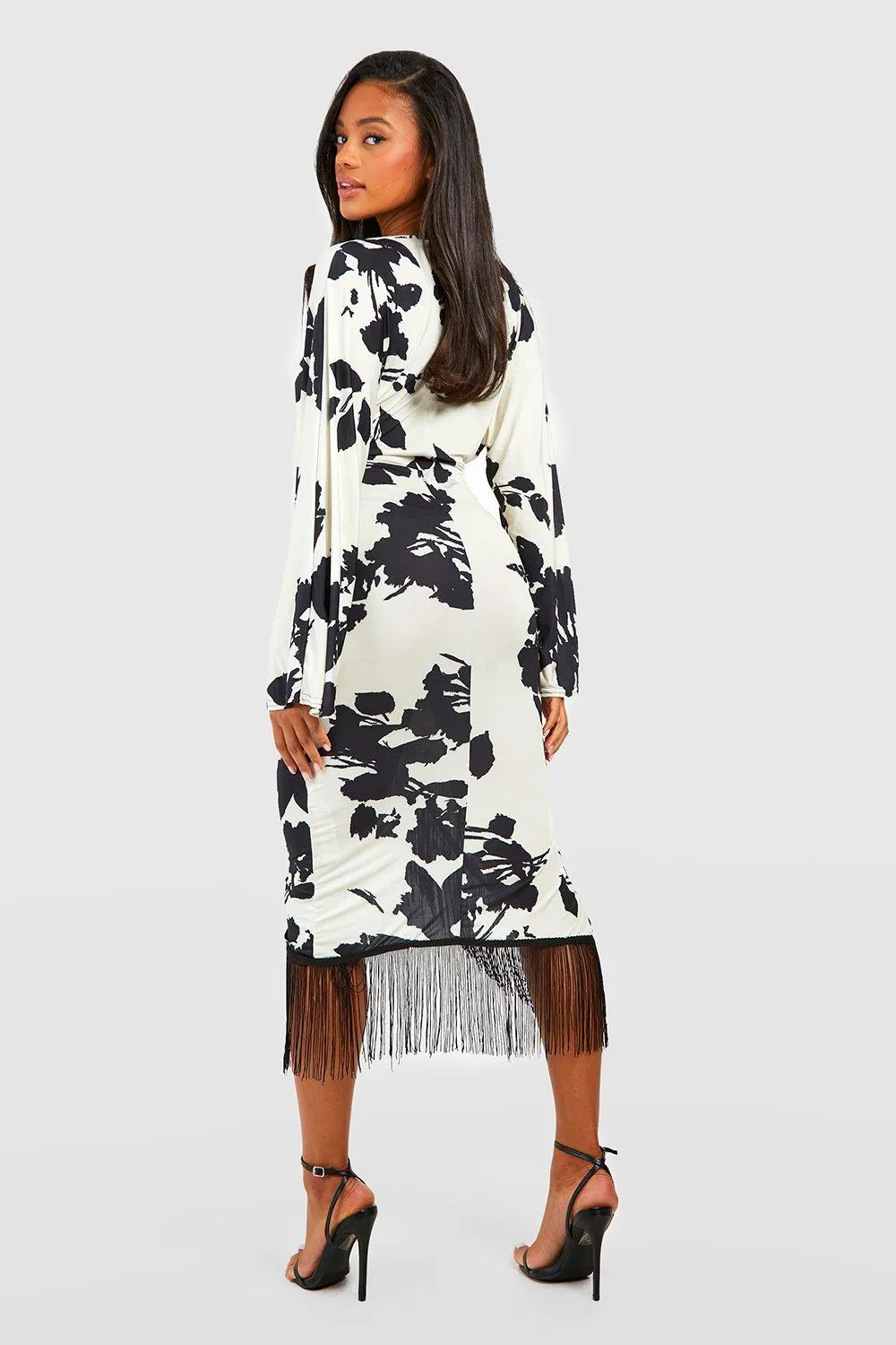 Boohoo Floral Tassel Midi Dress, Cream