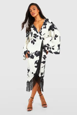 Boohoo Floral Tassel Midi Dress, Cream