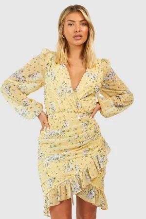 Boohoo Floral Union Chiffon Mini Dress, Yellow