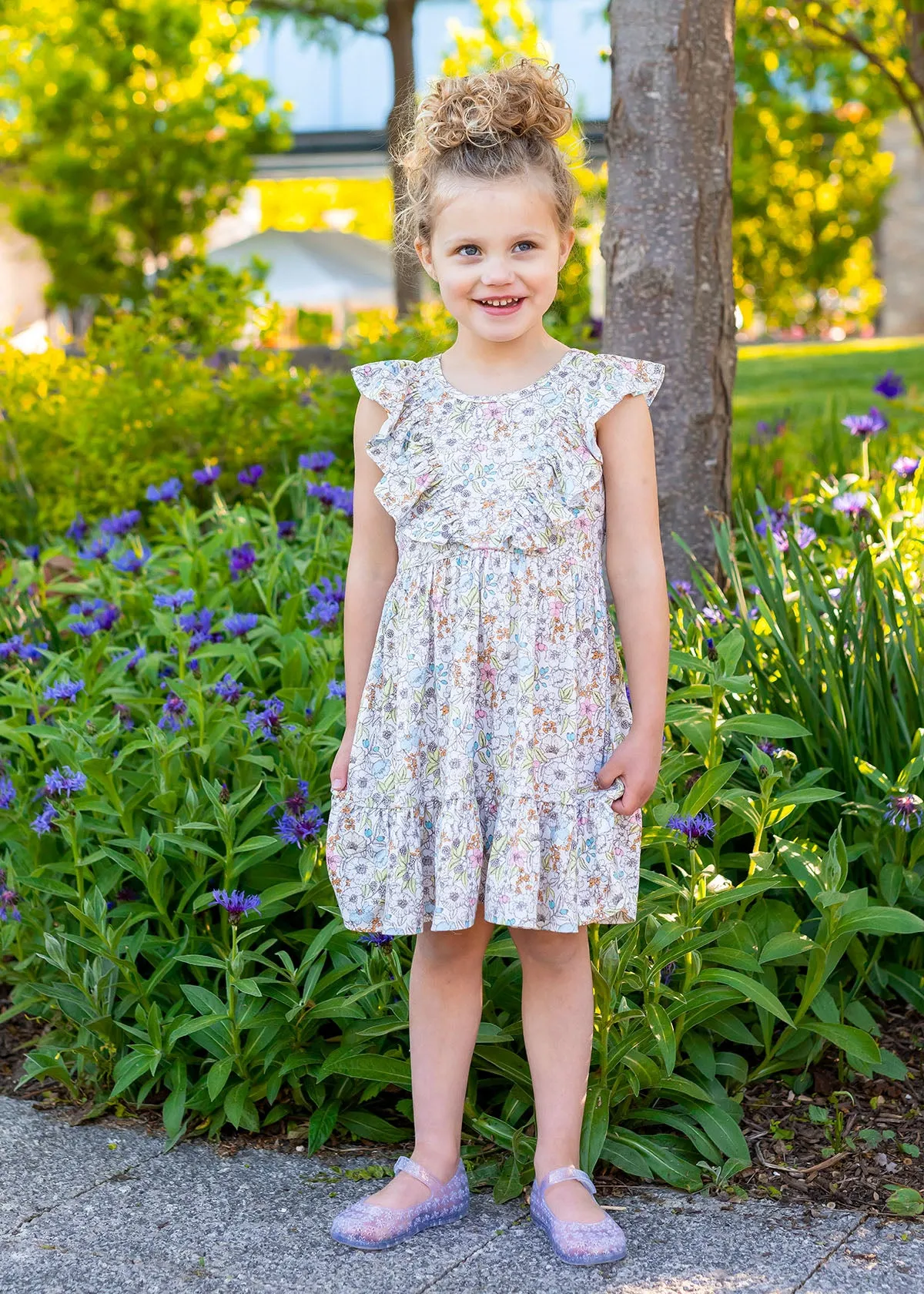 Breezy Blue Skies Ruffle Sleeve Dress