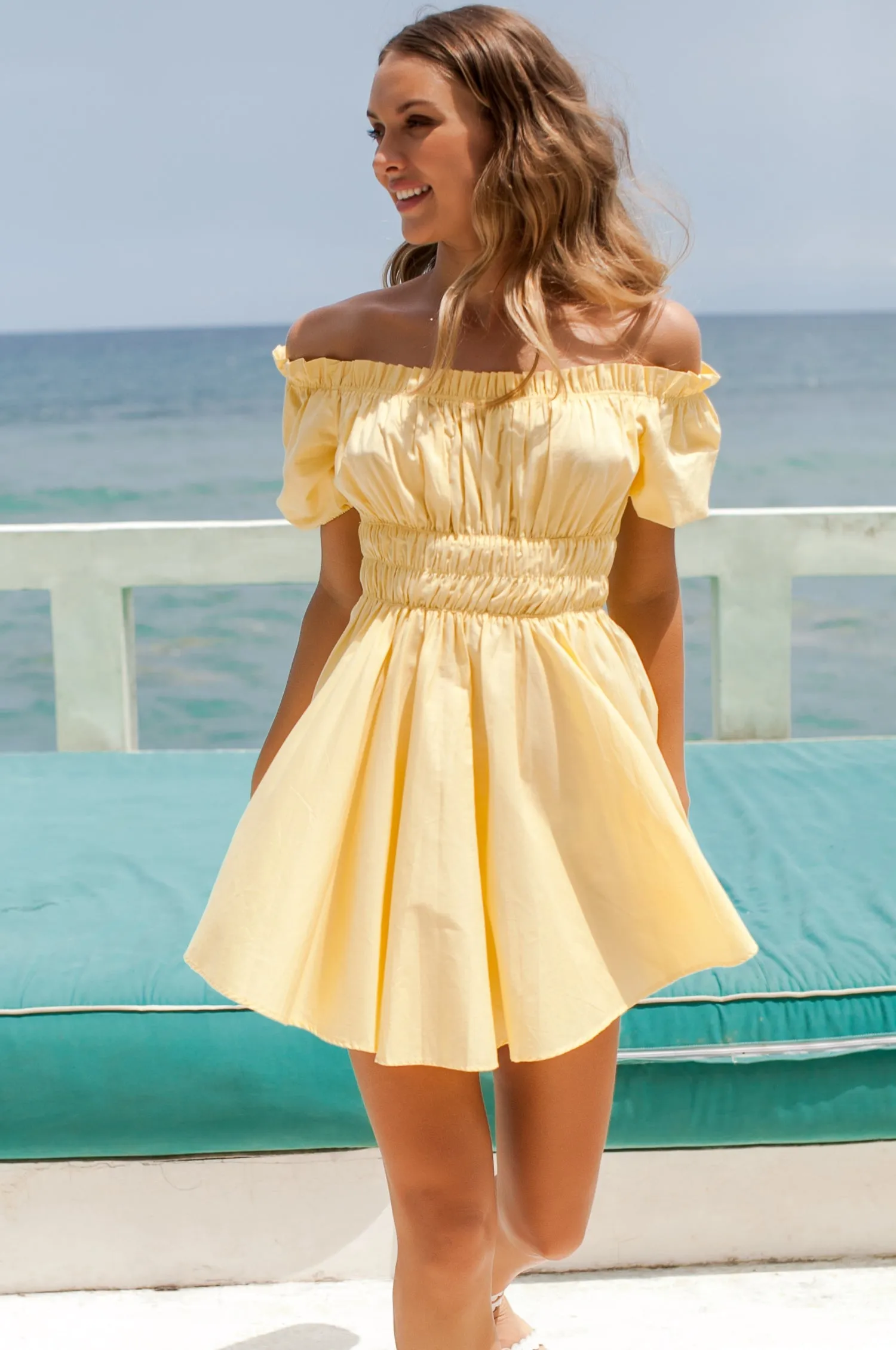 Butterfly Bliss Off Shoulder Mini Dress | Handcrafted from 100% Organic Cotton