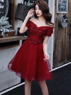 Chic Burgundy Off Shoulder Lillie Homecoming Dresses HH13257