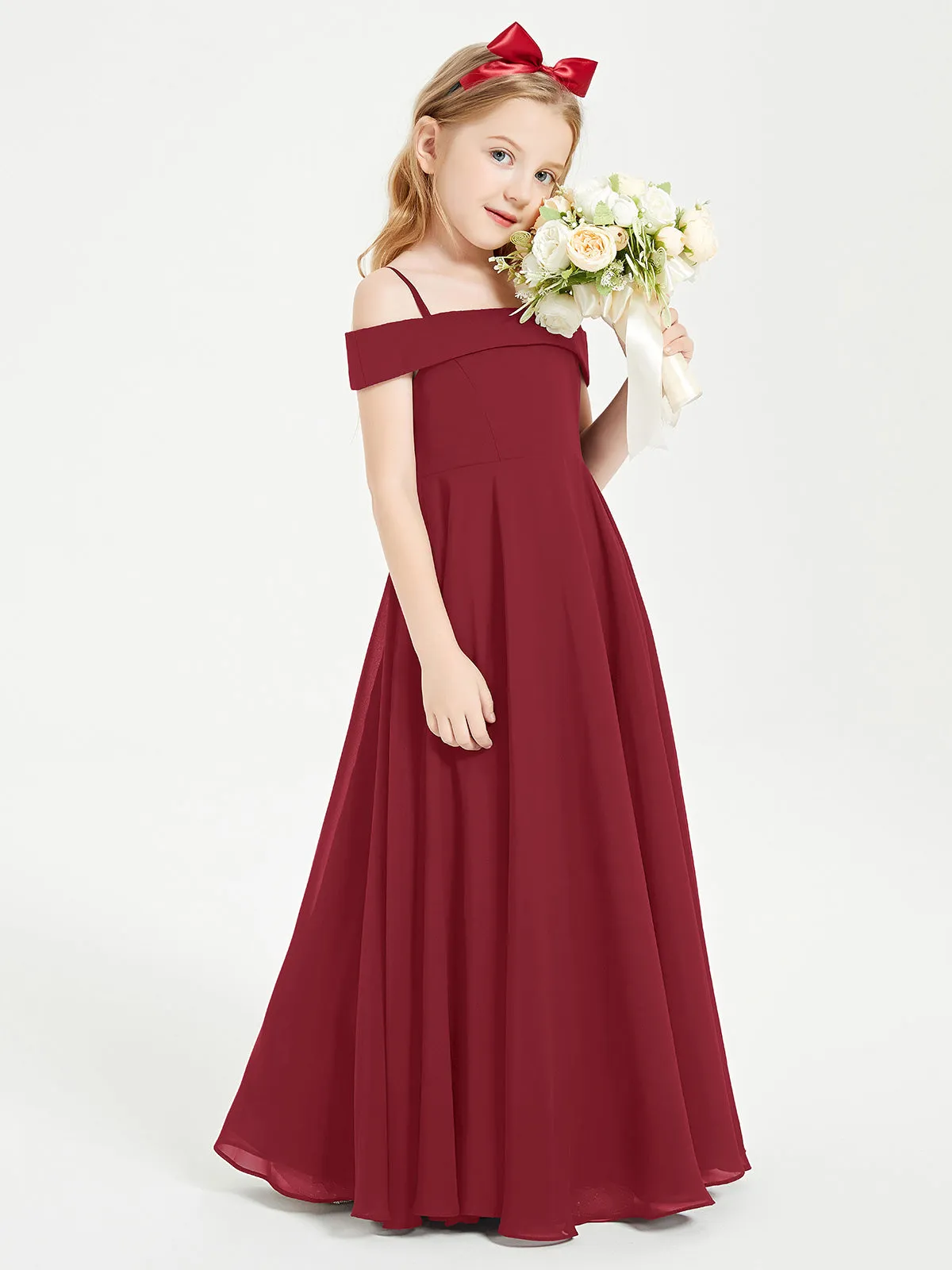 Chic Junior Bridesmaid Dresses Off the Shoulder Burgundy