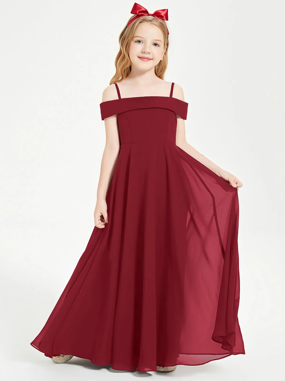 Chic Junior Bridesmaid Dresses Off the Shoulder Burgundy