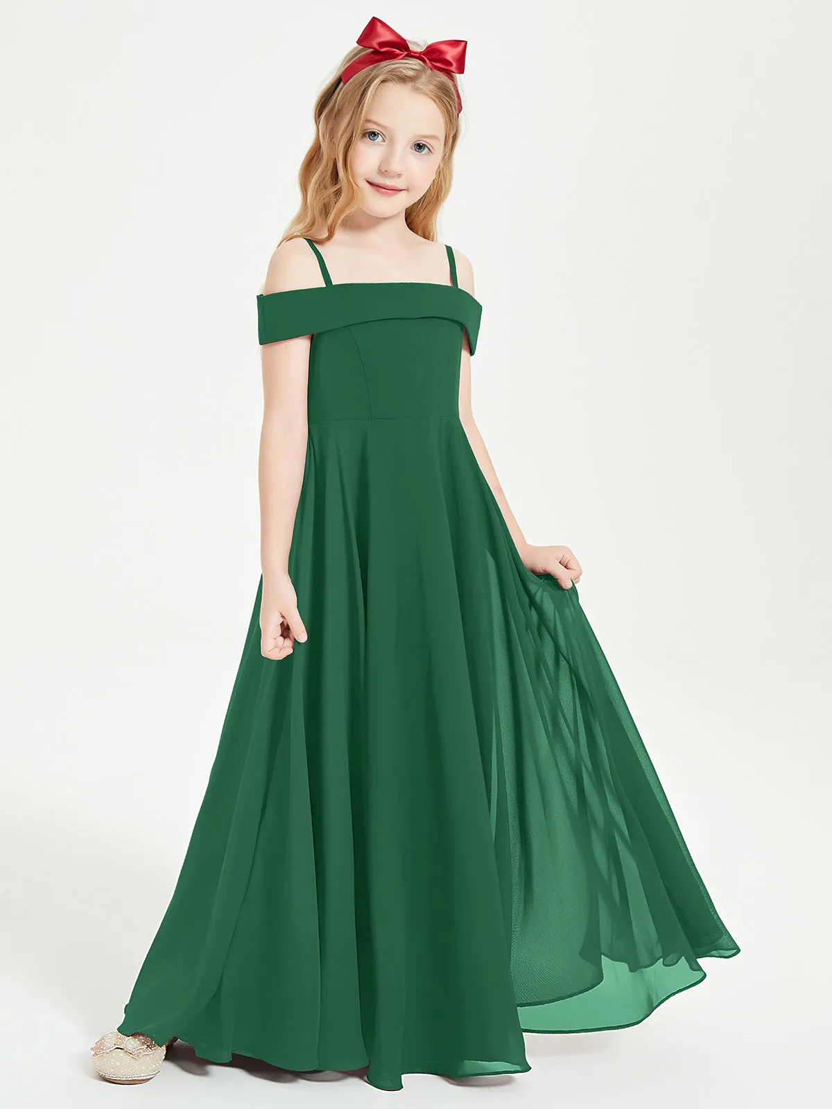 Chic Junior Bridesmaid Dresses Off the Shoulder Dark Green