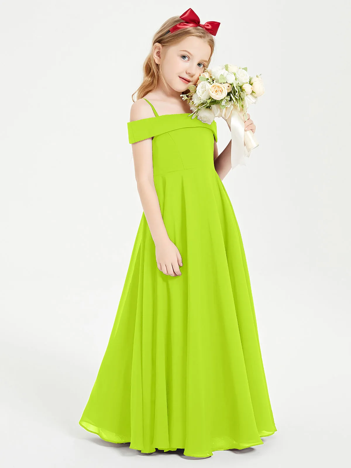 Chic Junior Bridesmaid Dresses Off the Shoulder Lime Green