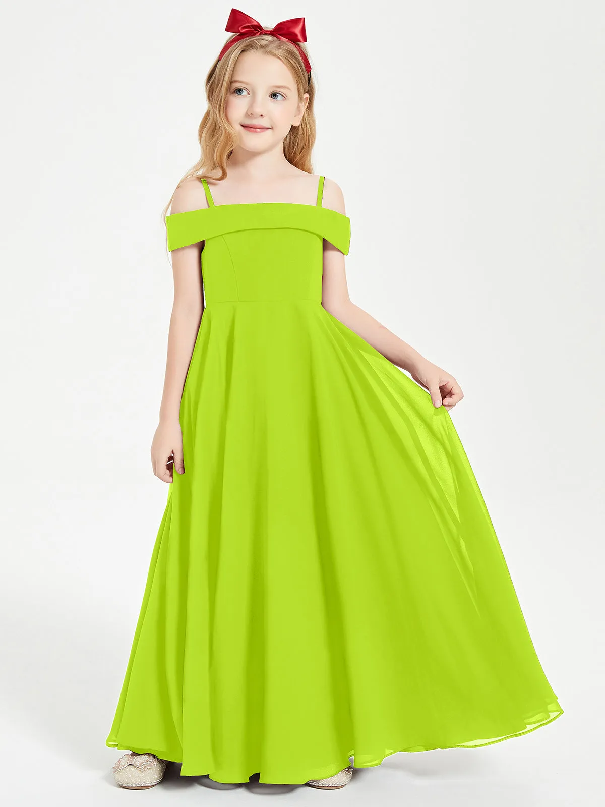 Chic Junior Bridesmaid Dresses Off the Shoulder Lime Green