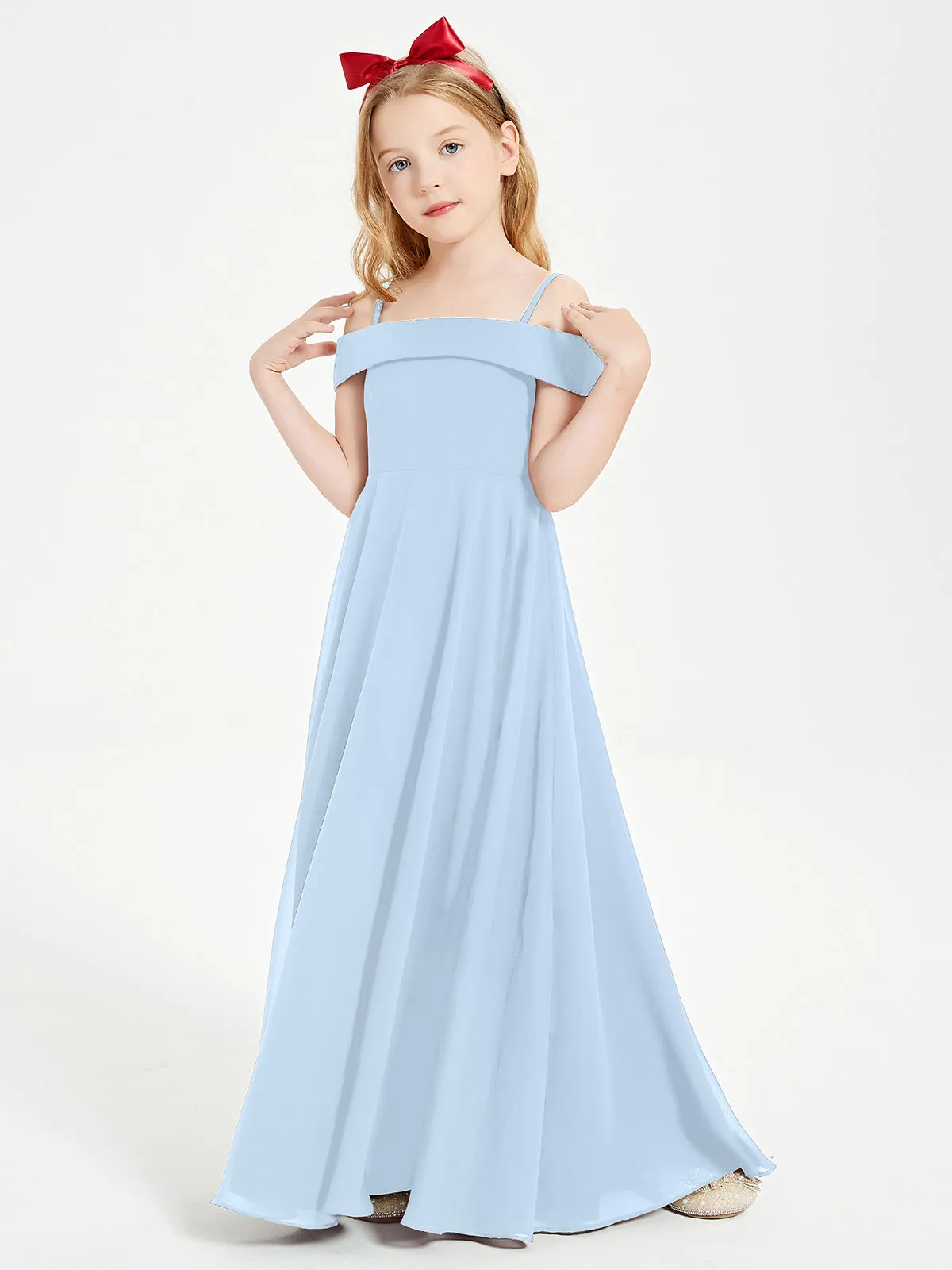 Chic Junior Bridesmaid Dresses Off the Shoulder Sky Blue