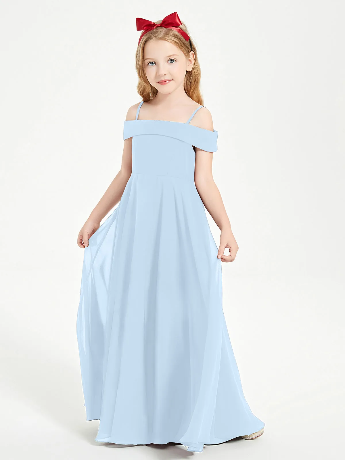 Chic Junior Bridesmaid Dresses Off the Shoulder Sky Blue