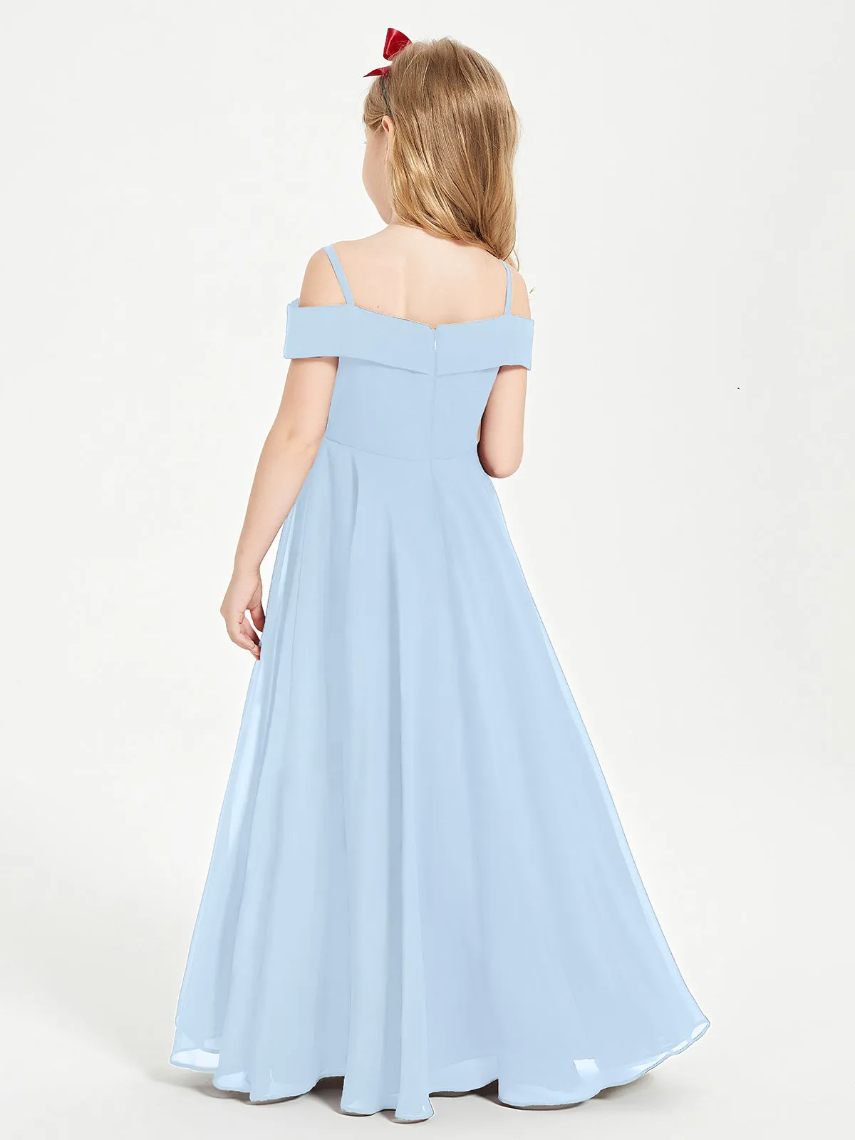 Chic Junior Bridesmaid Dresses Off the Shoulder Sky Blue