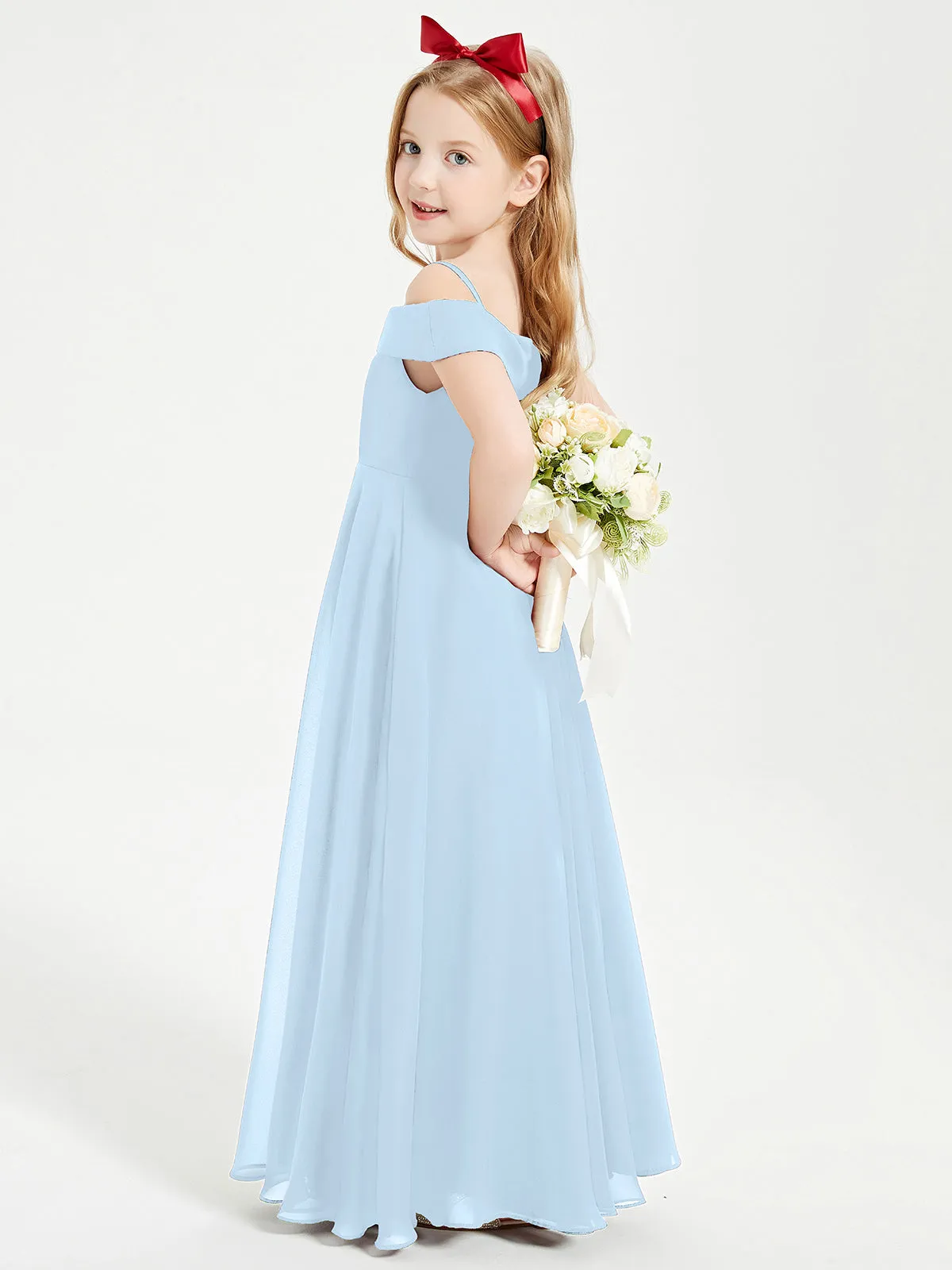 Chic Junior Bridesmaid Dresses Off the Shoulder Sky Blue