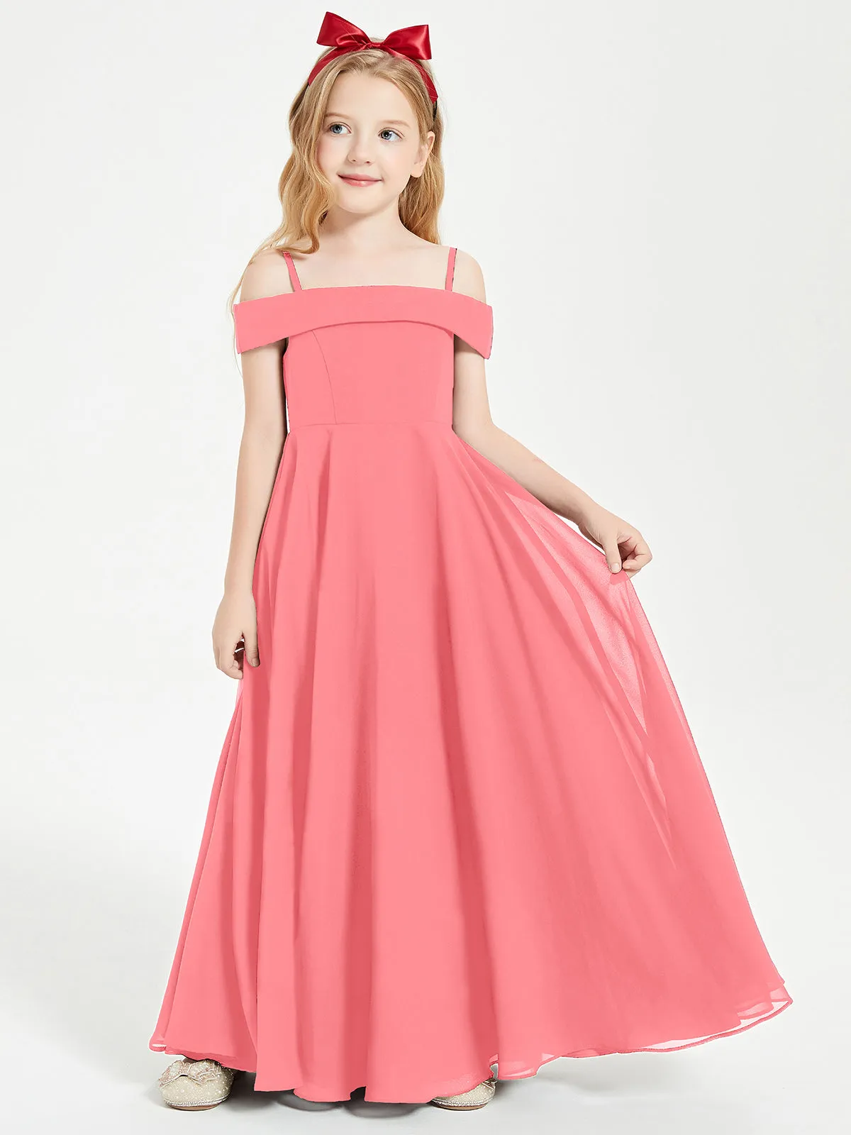 Chic Junior Bridesmaid Dresses Off the Shoulder Watermelon