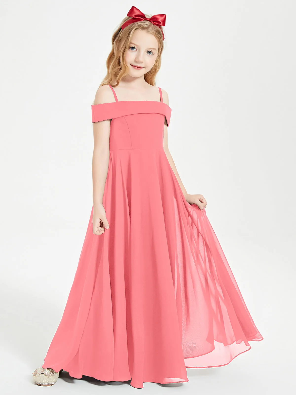 Chic Junior Bridesmaid Dresses Off the Shoulder Watermelon