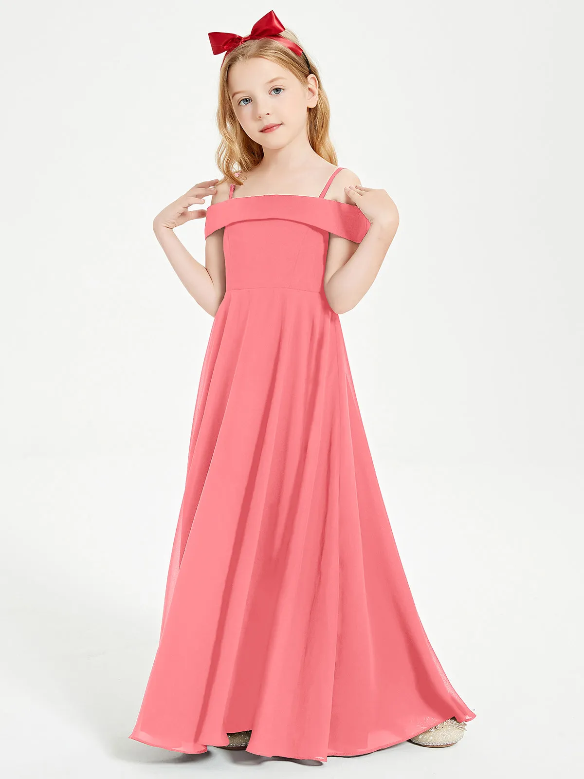 Chic Junior Bridesmaid Dresses Off the Shoulder Watermelon
